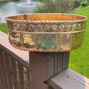 Vintage Brass Oval Planter Cache Pot Bowl with Circle Designs